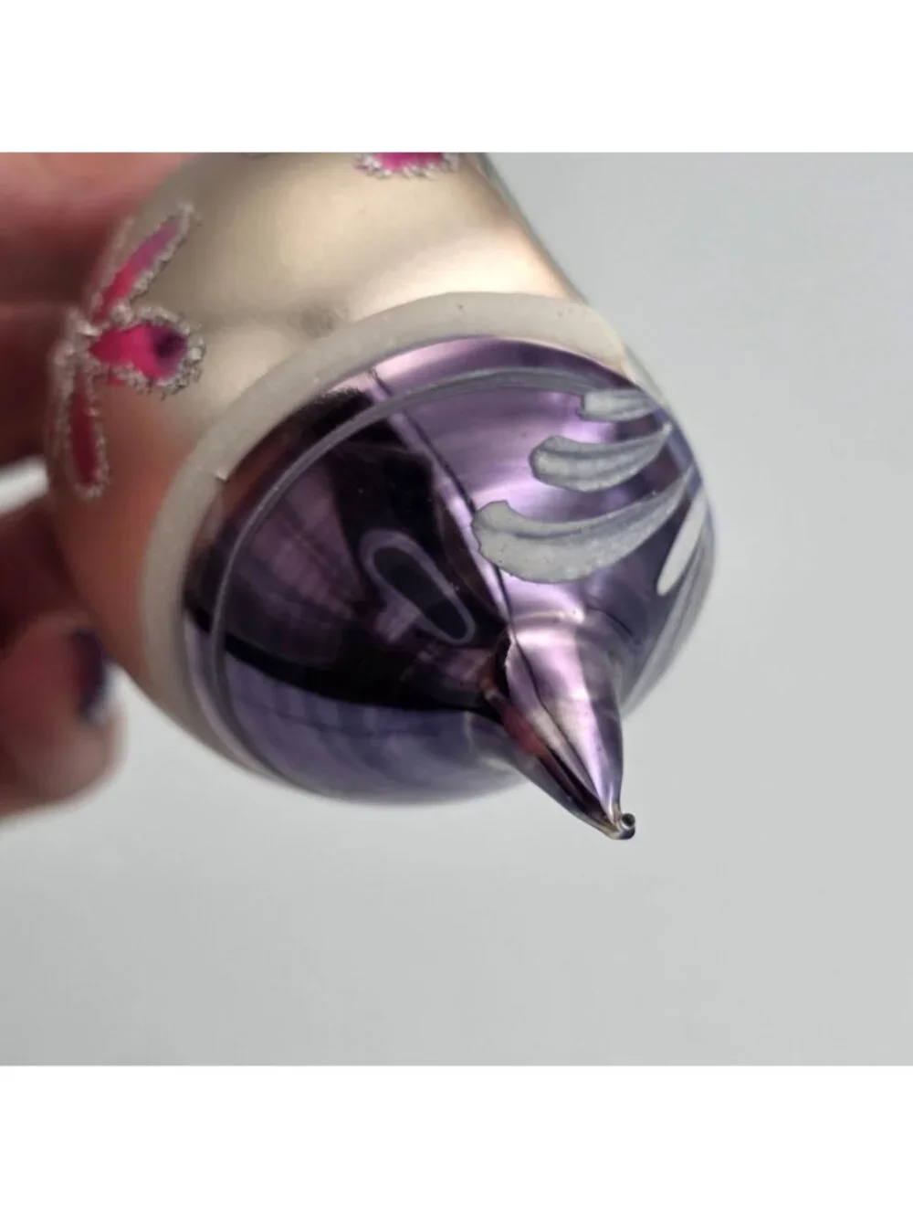 Reflector Glass Ornament Teardrop Indent Purple PInk Flowers Christmas 4